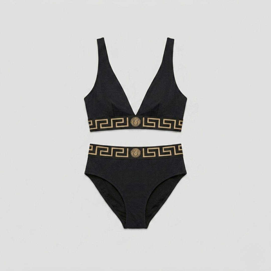 Bikini mit Greca-Detail Schwarz