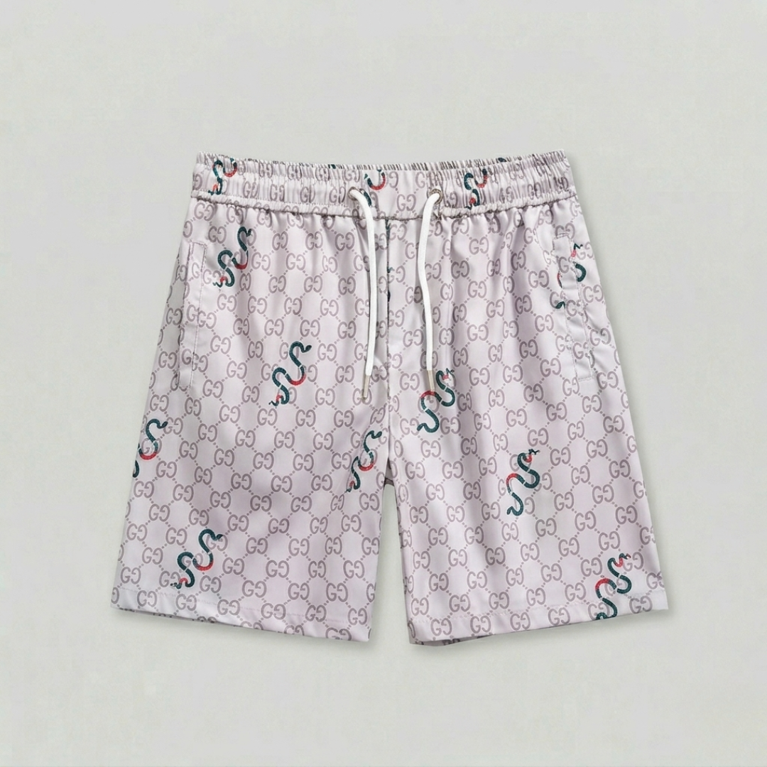 Badehose Monogram Schlangenprint Weiß