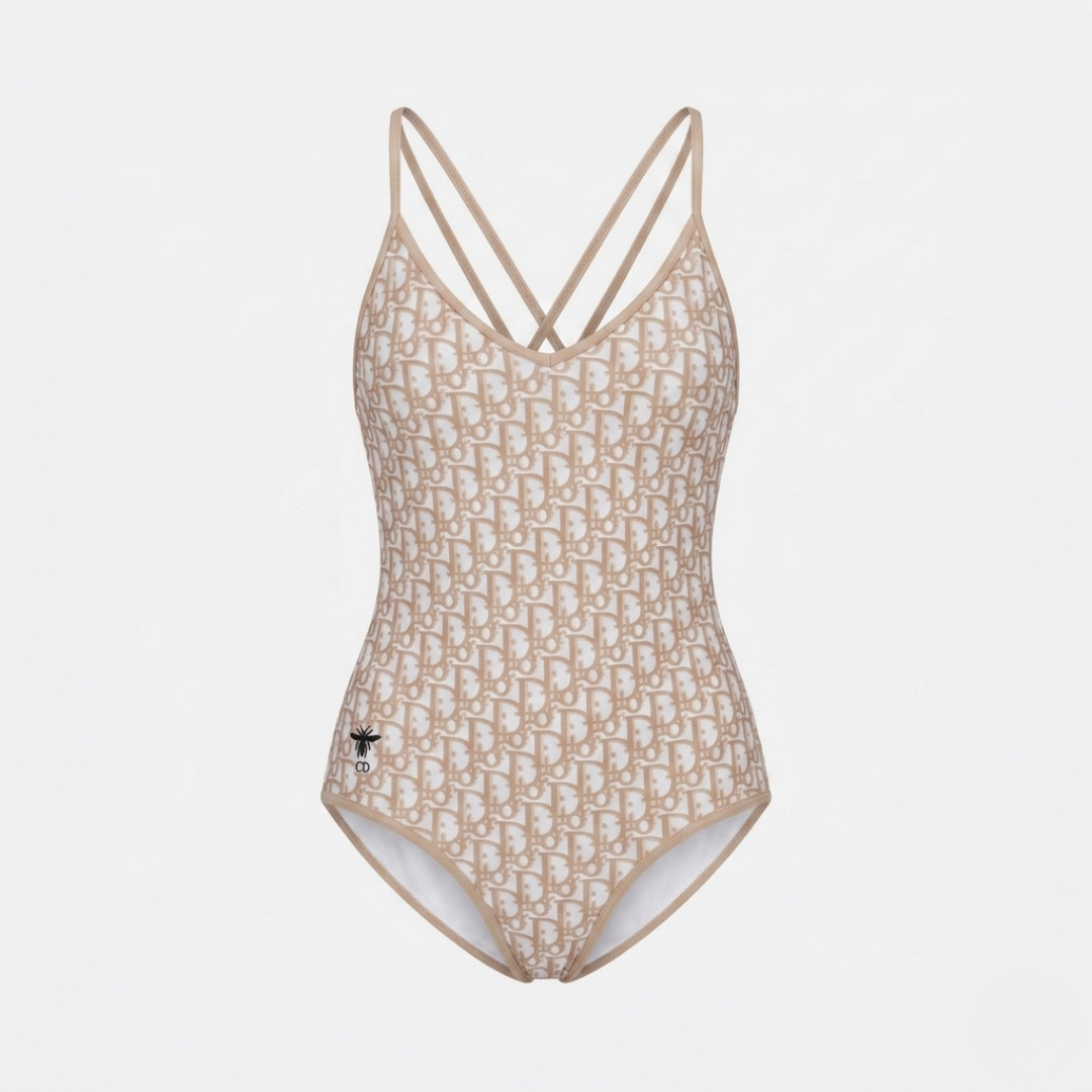 Badeanzug mit Oblique-Bienenlogo Beige