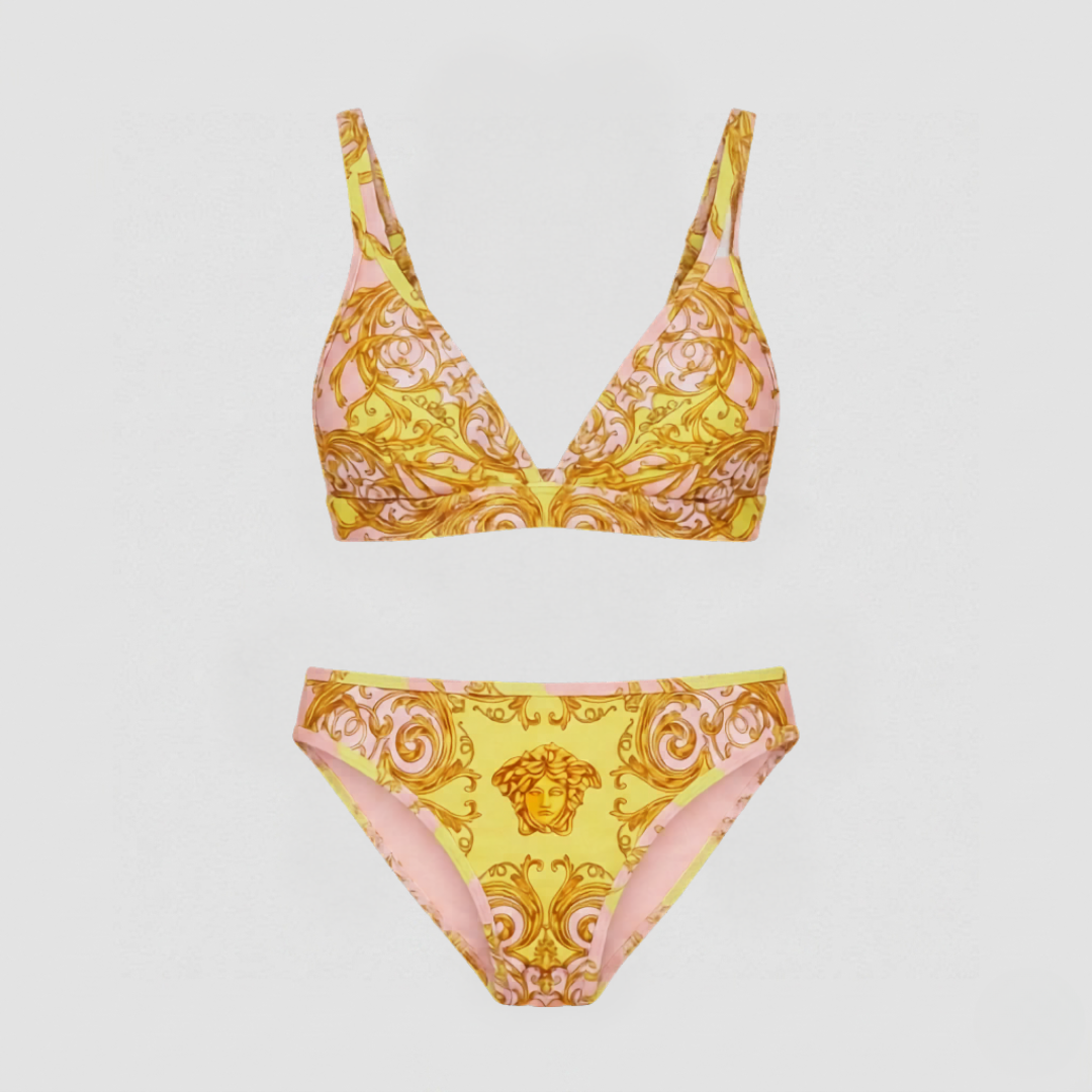 Bikini mit Barocco Medusa Print Gelb/Rosa