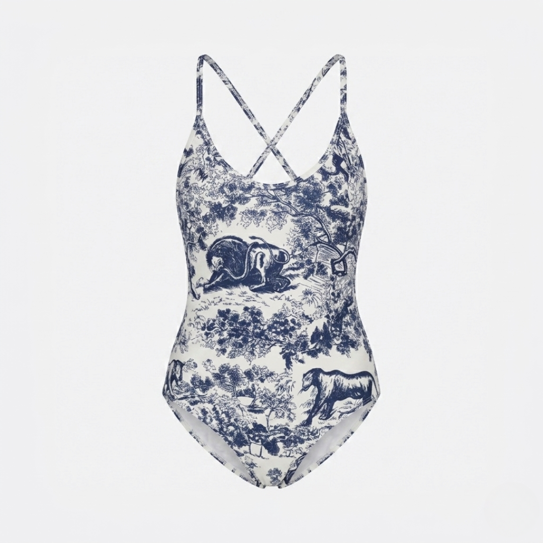 Badeanzug mit Toile-de-Jouy-Print Blau