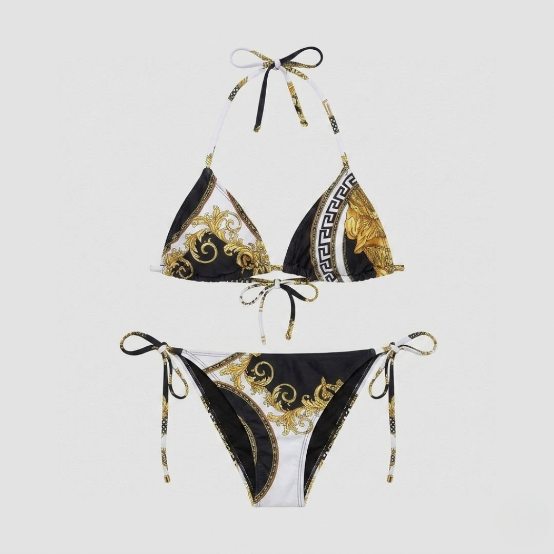 Triangel-Bikini mit Barocco-Print Weiß