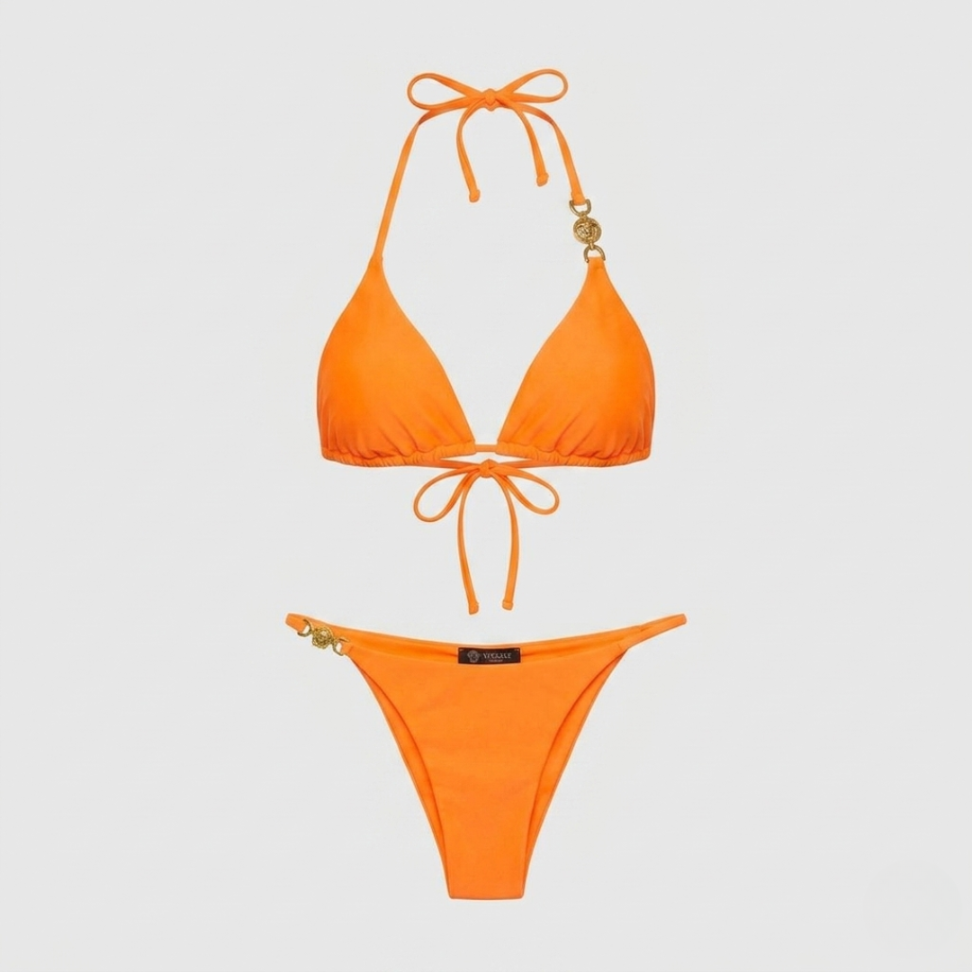 Triangel-Bikini mit Medusa-Hardware Orange