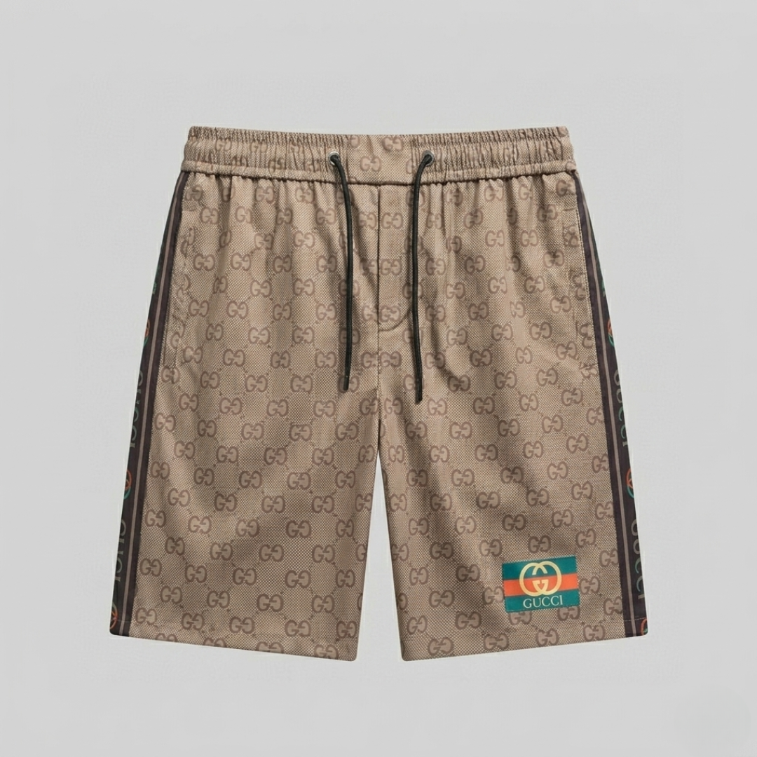 Badehose mit Monogramm-Druck Beige
