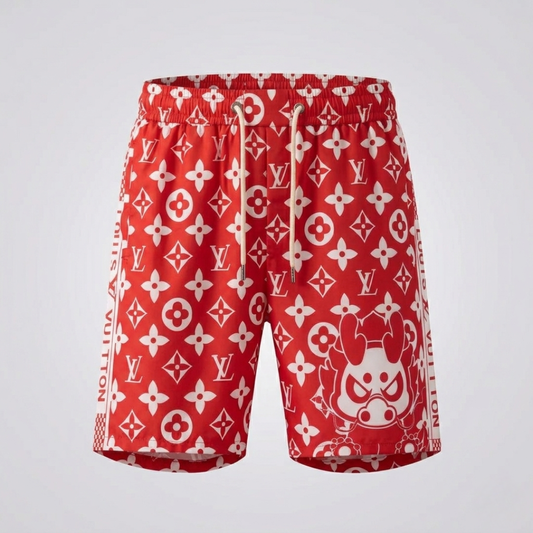 Badehose Monogram Mascot mit seitlichen Streifen Rot