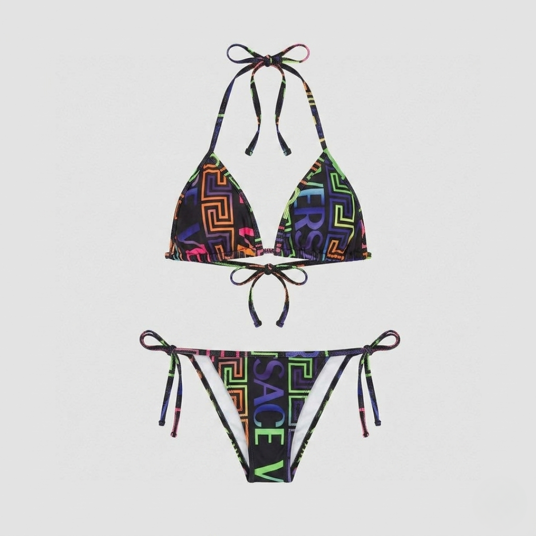 Triangel-Bikini mit Greca-Print Mehrfarbig