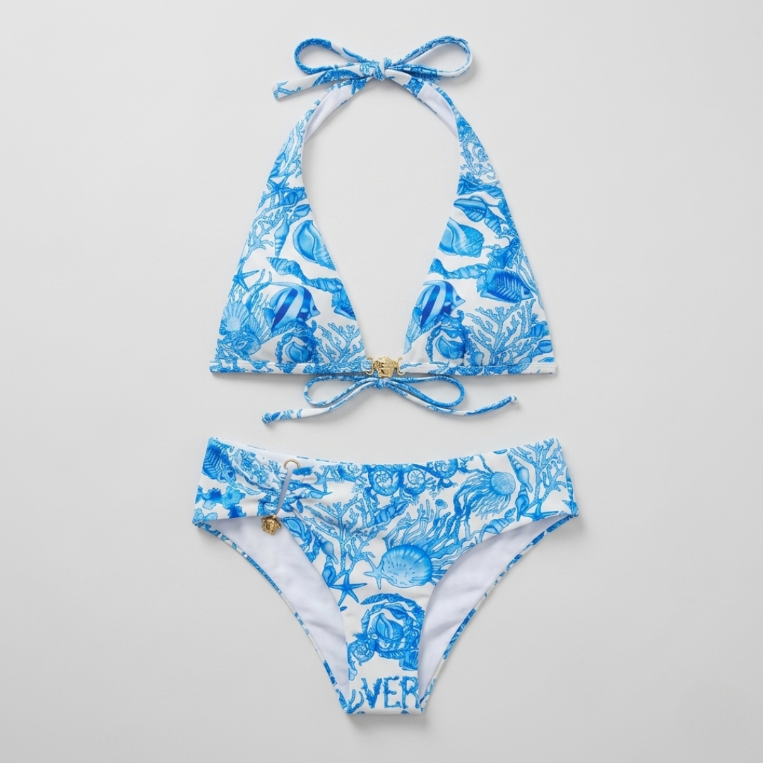 Bikini mit Muschel-Print Blau