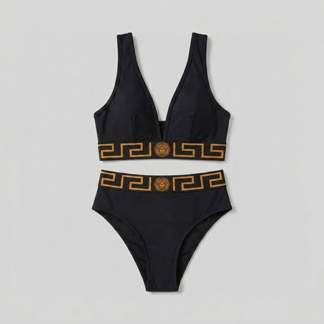 Bikini mit Greca-Muster Schwarz