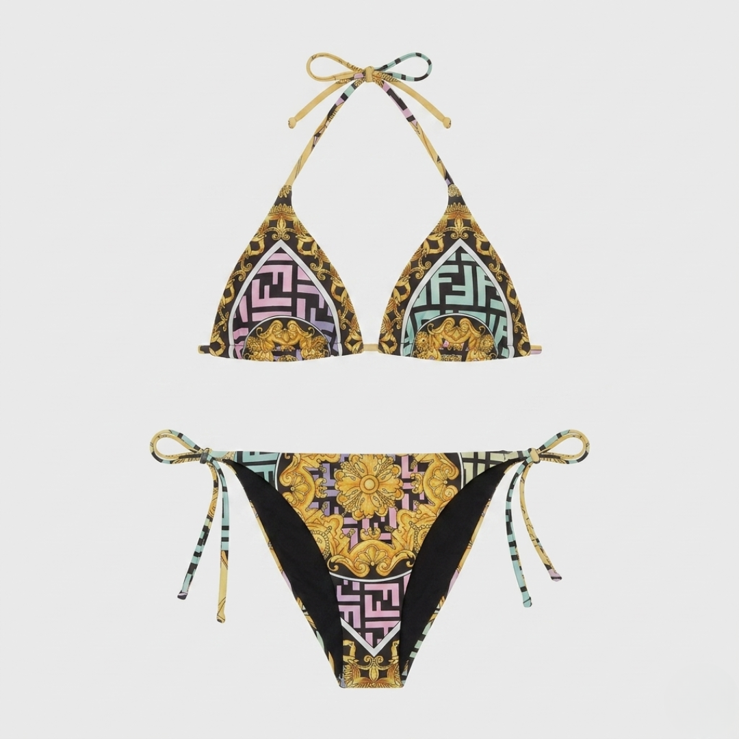 Floraler Barocco Medusa Bikini Schwarz/Gold
