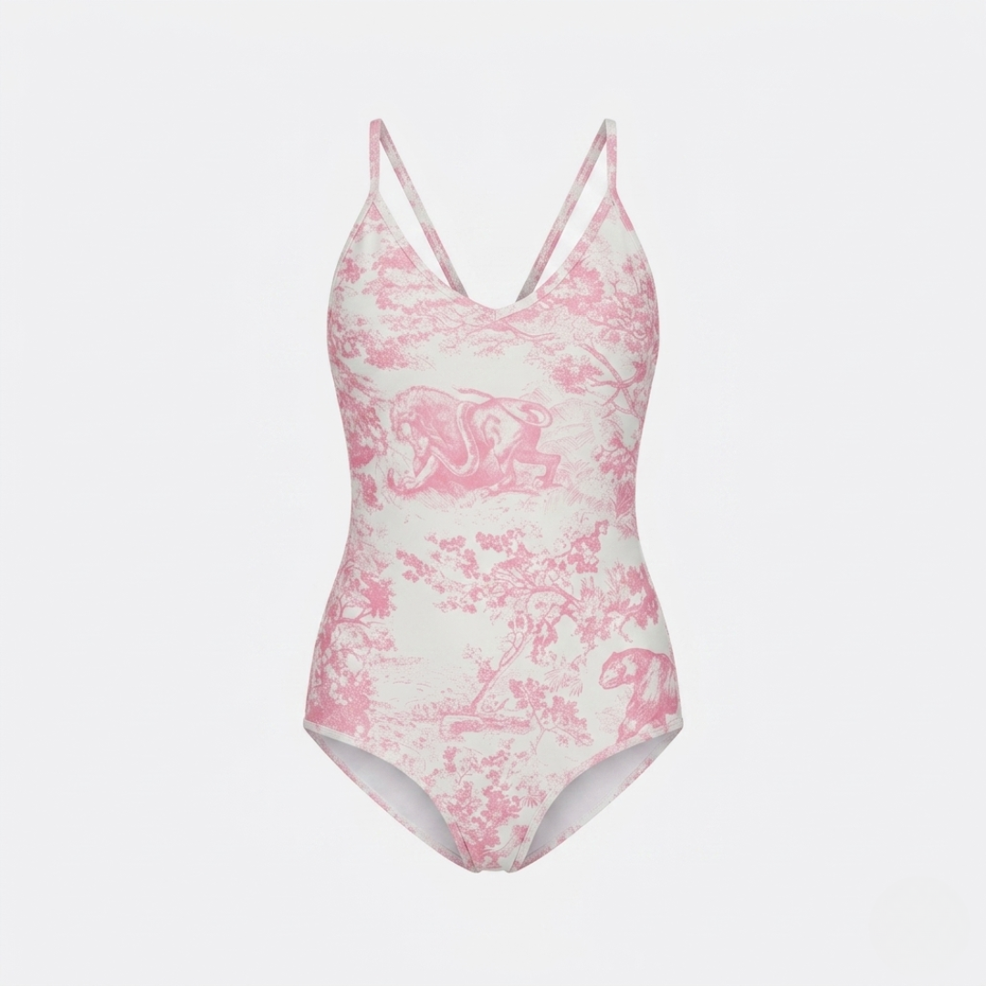 Badeanzug mit Toile-de-Jouy-Print Rosa