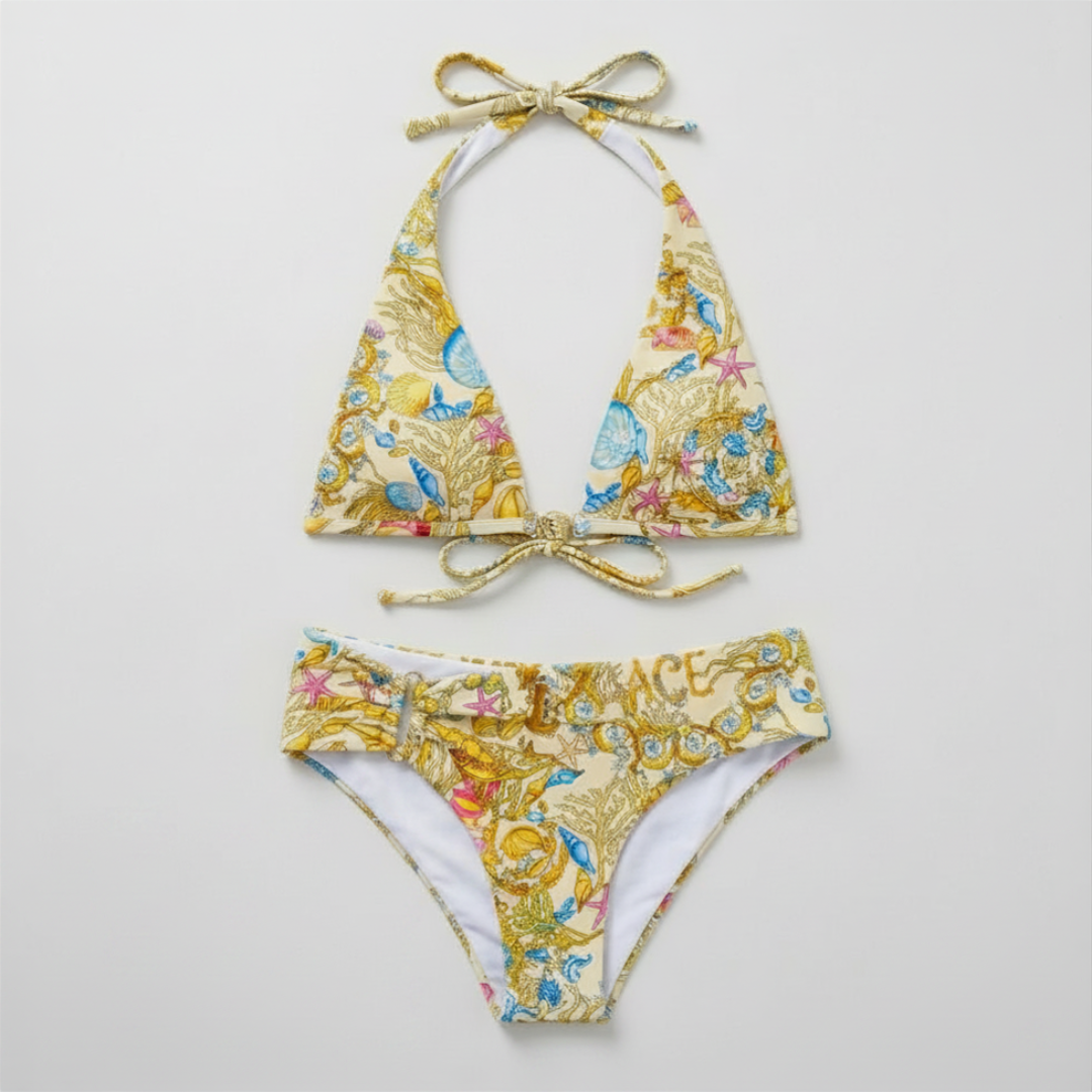 Bikini mit Meeres-Schätze-Print Weiß