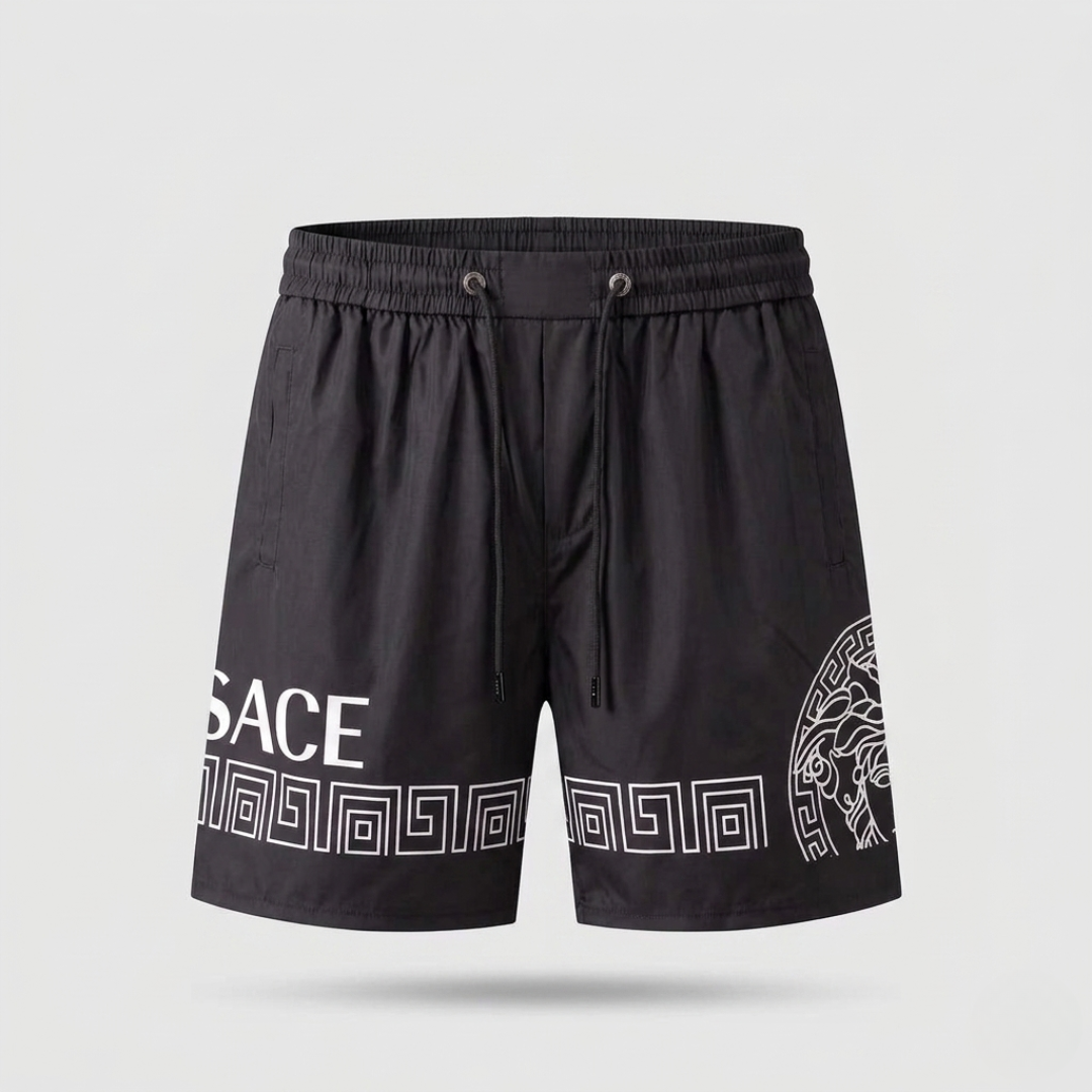 Badehose mit Greca-Bordüre und Medusa-Logo Schwarz