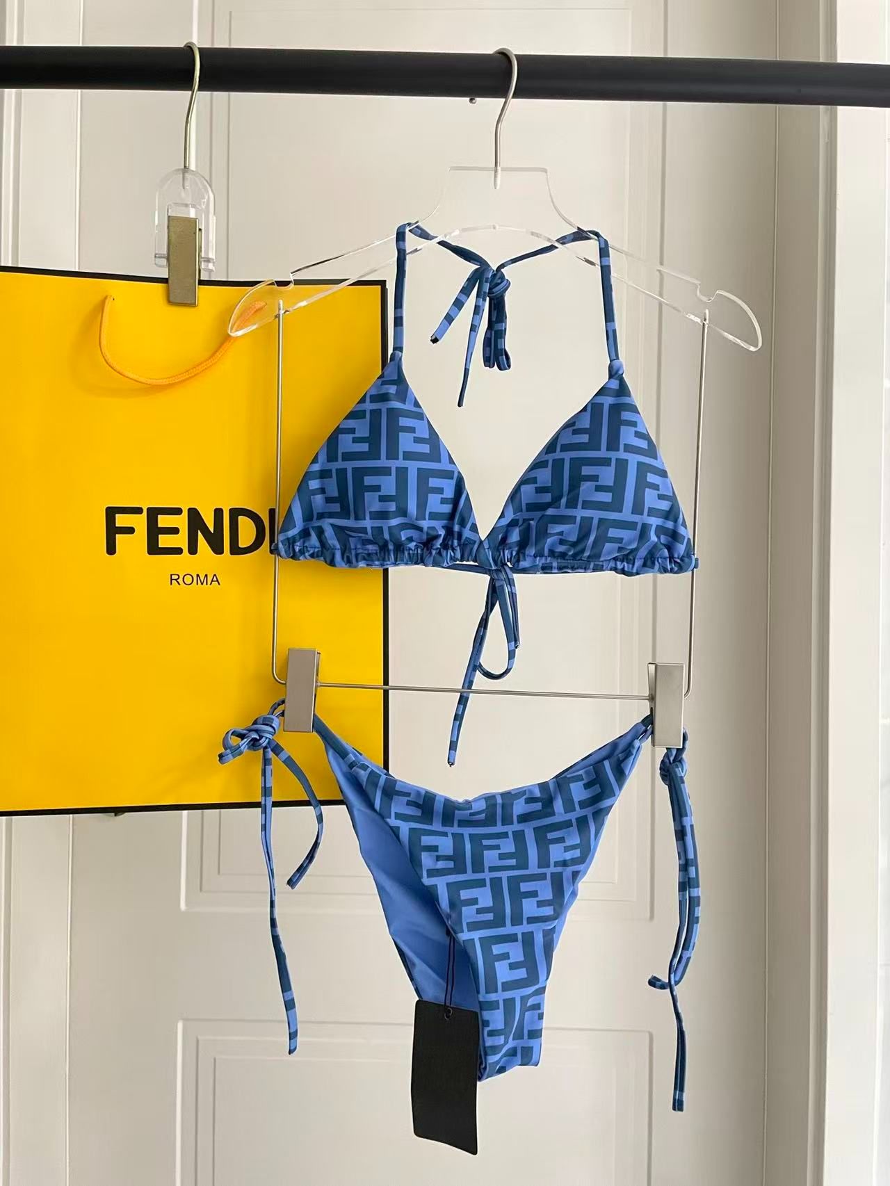 Triangel-Bikini mit FF-Logomuster Königsblau