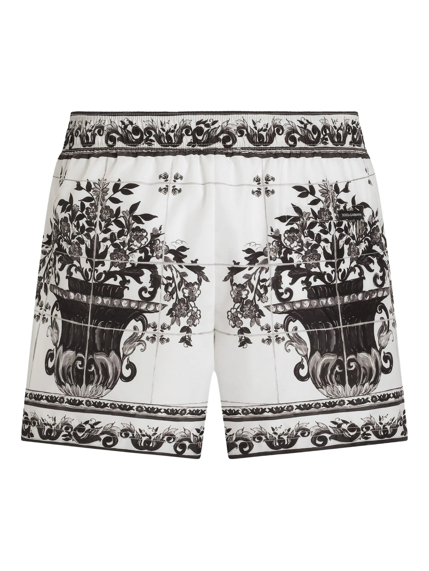 Badehose Weiß mit grafischem Print Schwarz