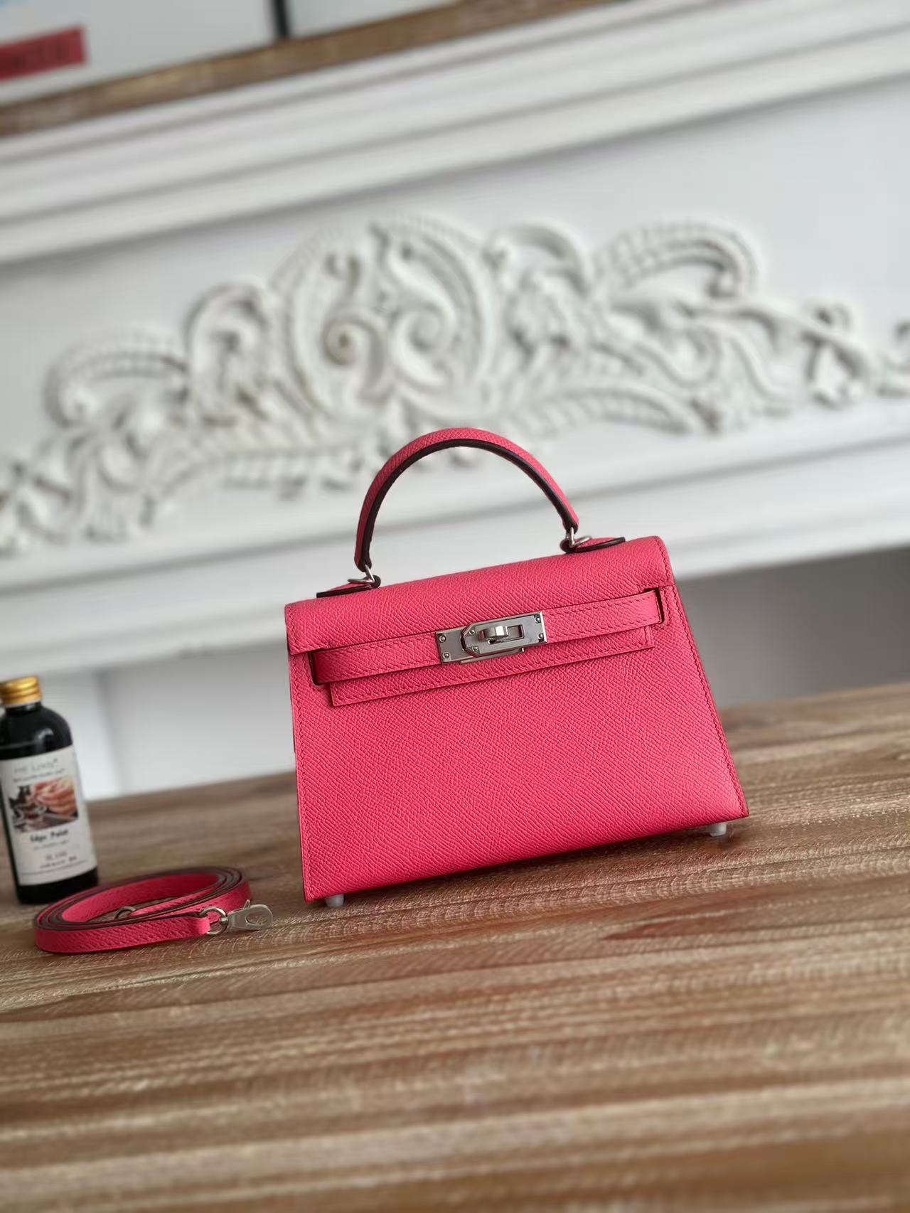 Mini Kelly 20(II) Rose Extreme Epsom Palladium Hardware