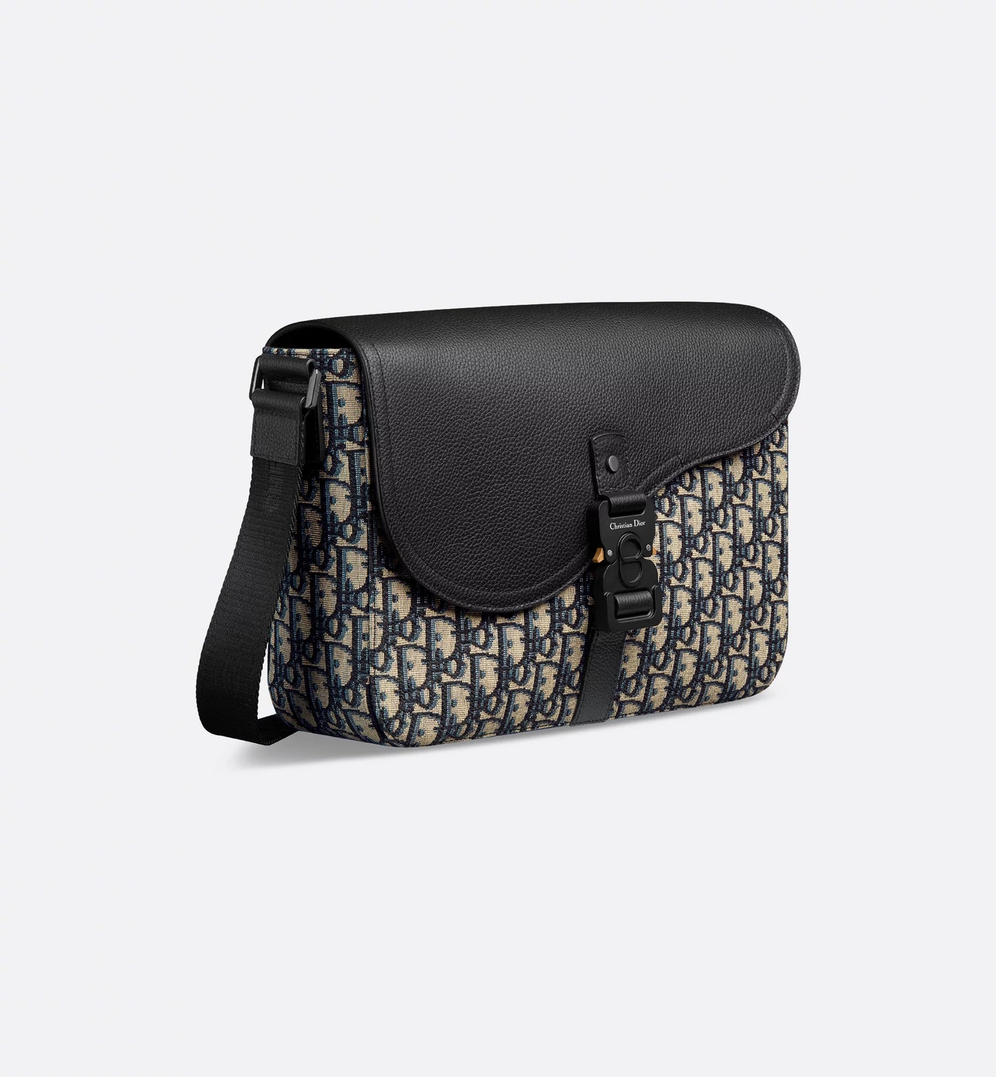 Saddle shoulder bag with flap Oblique beige and black