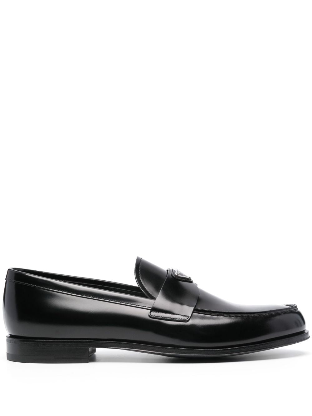 Leather moccasins with enameled triangle logo
