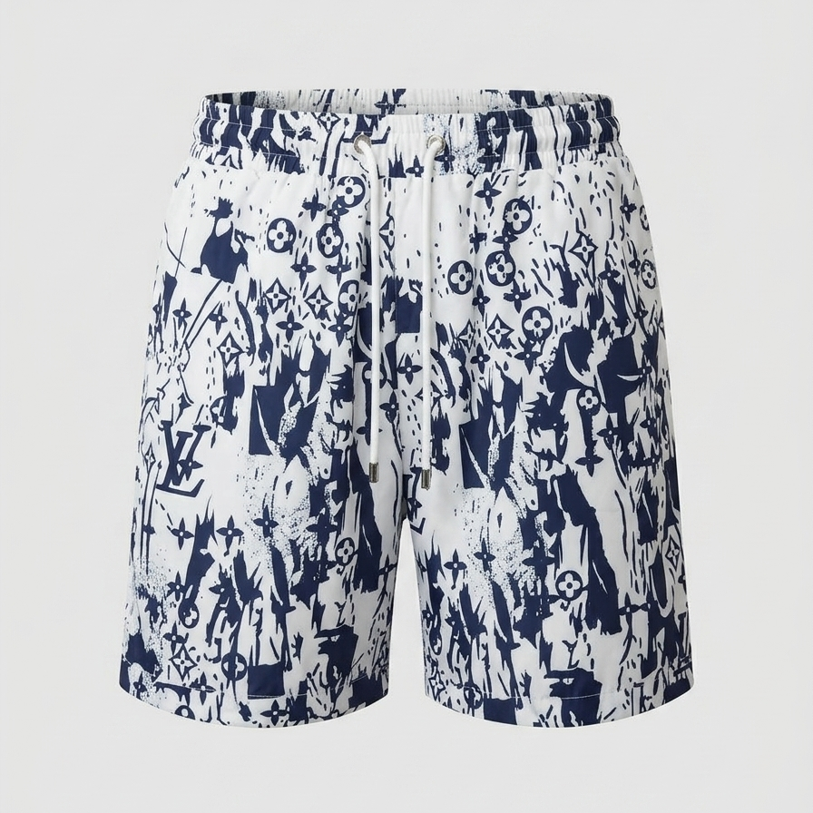 Badehose Monogram Collage Weiß/Navy