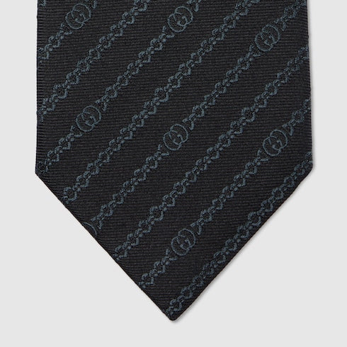 Silk tie with GG chain motif in black