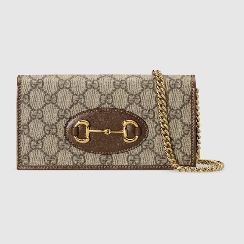 Horsebit 1955 wallet with chain in GG Supreme