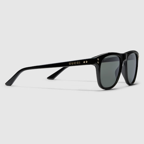 Men's Square Sunglasses in Shiny Black Acetate with Metal Rivets