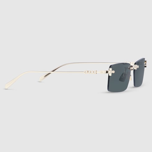 Men's rectangular sunglasses in shiny light gold metal
