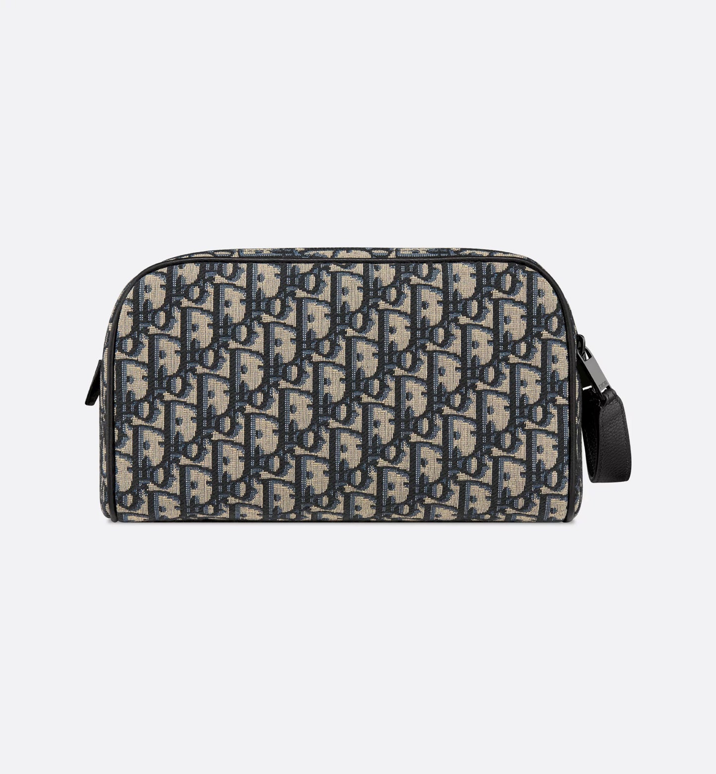Toilettentasche Beige/Schwarz Oblique Jacquard und genarbtes Kalbsleder