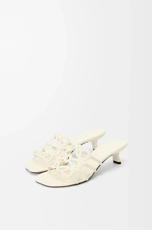 Slide Anagram Petal with heel in soft white leather