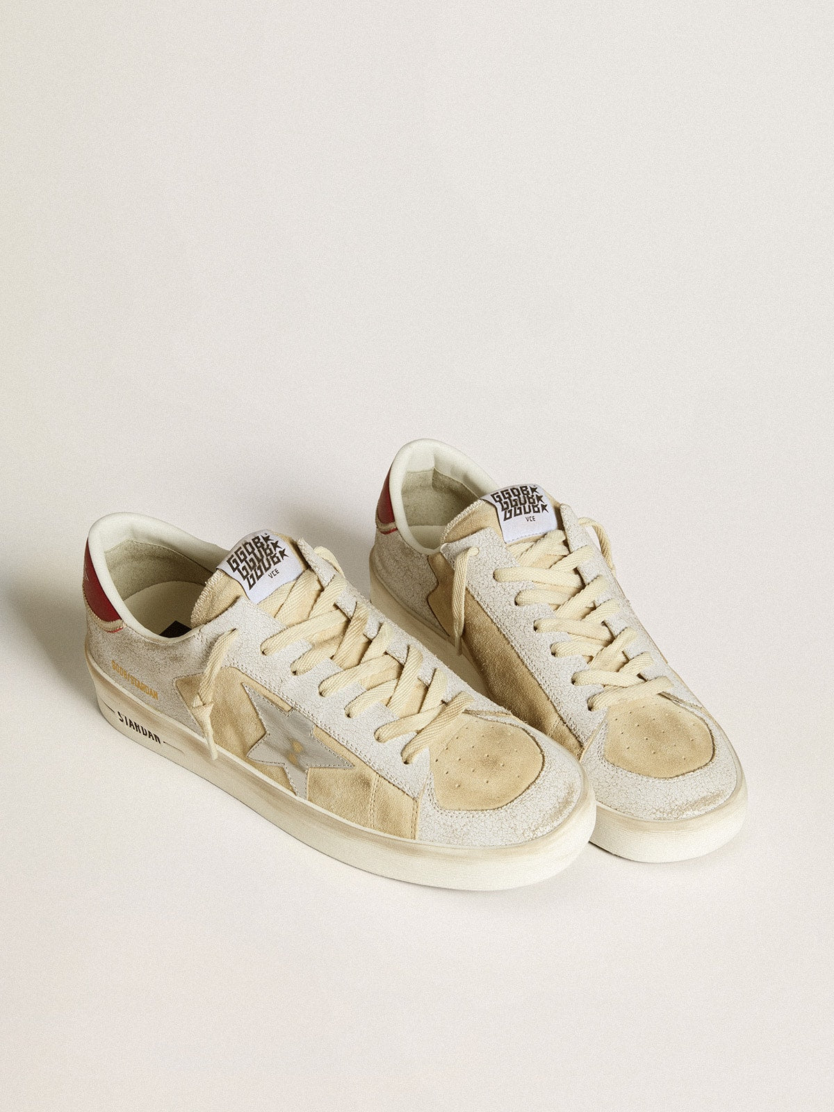 Stardan in nubuck and crackled leather with silver metallic leather star