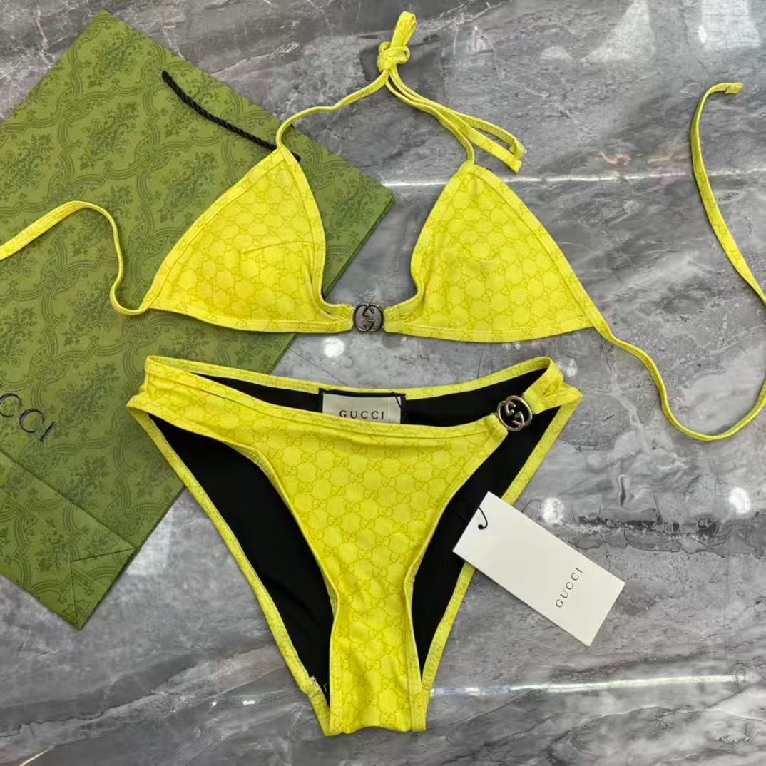 Bikini aus Stretch-Jersey mit GG-Print in Gelb