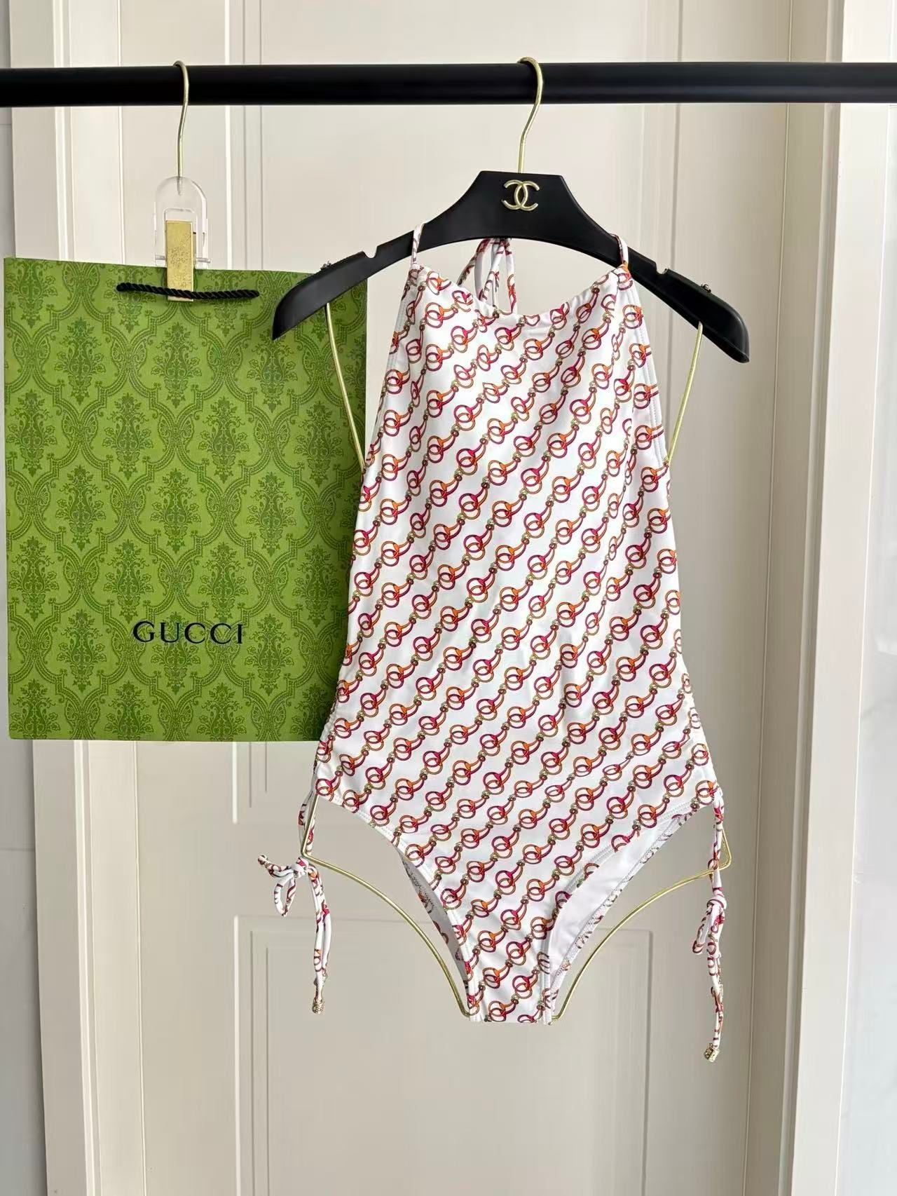 Badeanzug mit Monogram Link Print Weiß