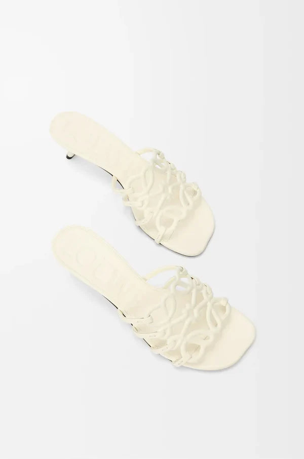 Slide Anagram Petal with heel in soft white leather