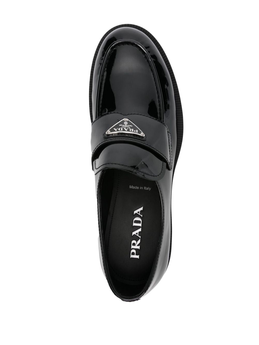 Black leather slipper with triangle logo