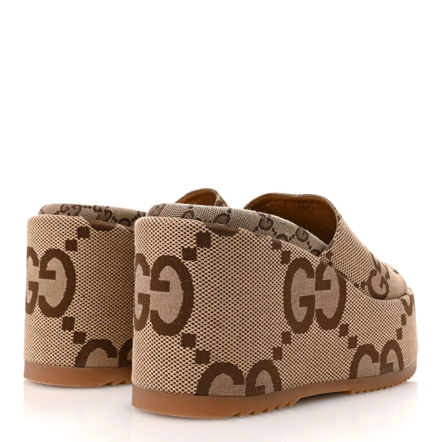 Monogram Jumbo GG Plateau-Sandalen mit Keilabsatz Camel Ebony