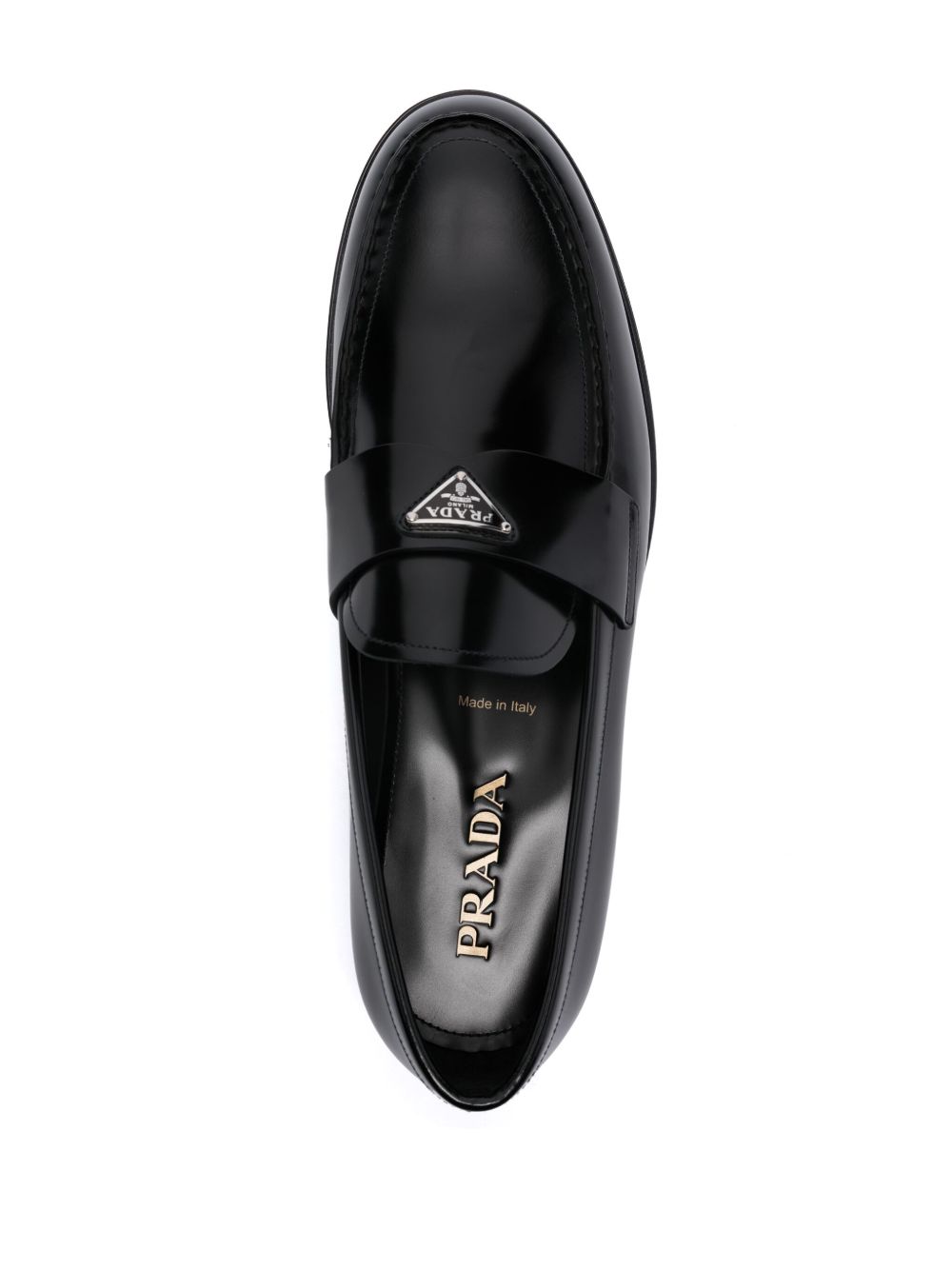 Leather moccasins with enameled triangle logo