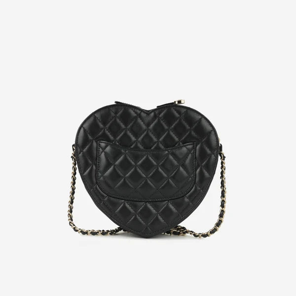 Große Heart Tasche aus schwarzem Lammleder