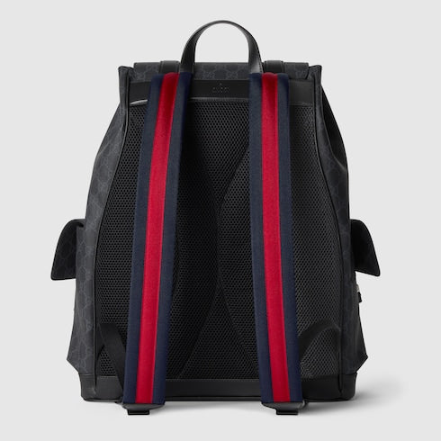 Large backpack in black GG Supreme fabric