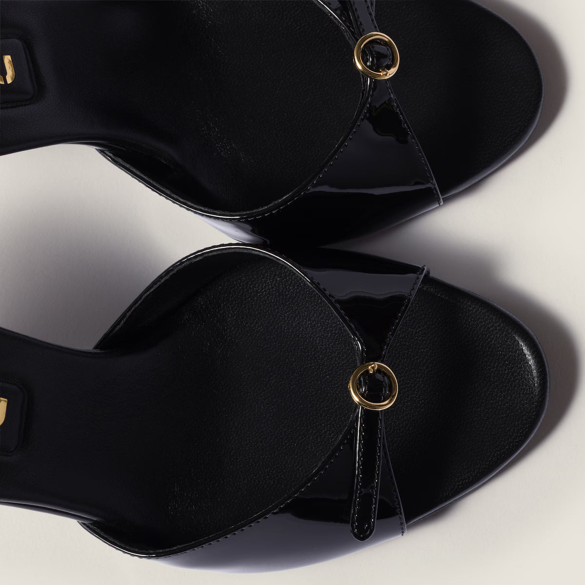 Black Patent Leather Mules with Buckle