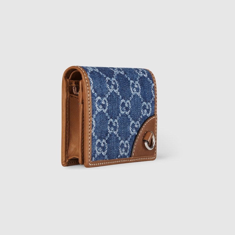 Mini GG Emblem Wallet Denim Blue