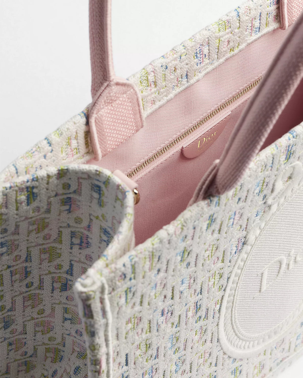 Mittelgroße Dior Book Tote mit Riemen Oblique Pastel Stickerei