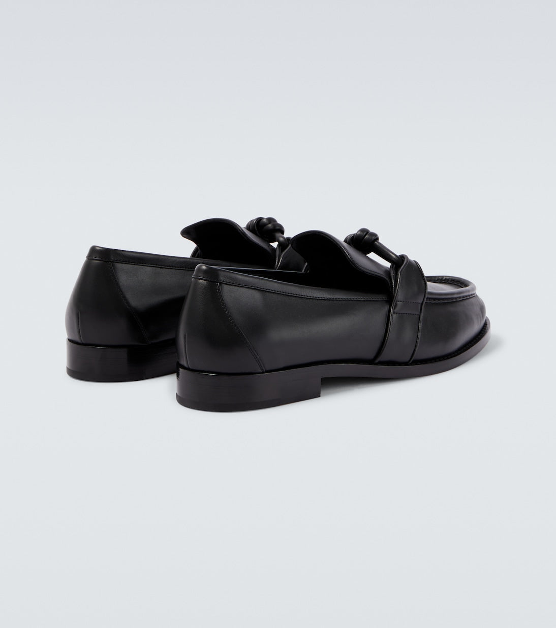 Astaire Knot Leather Loafer in Black with Black Buckle