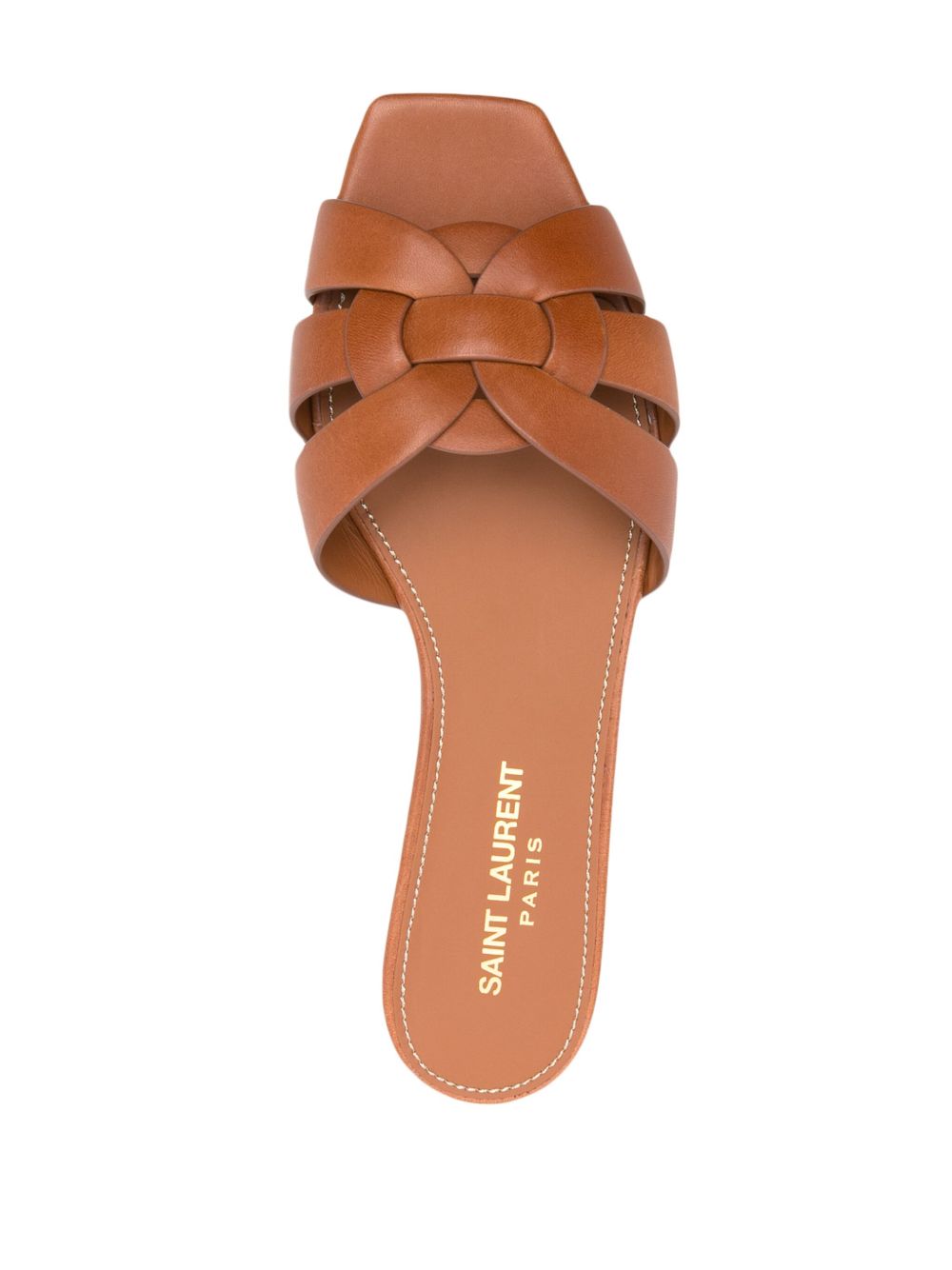 Flache Tribute Sandalen aus braunem Kalbsleder