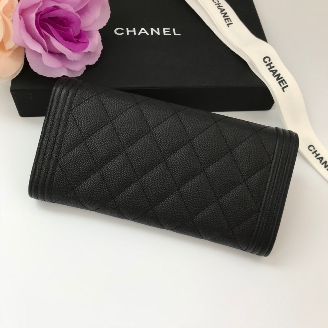 Black Boy long folding wallet