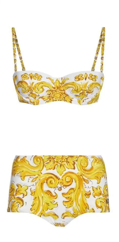 Bandeau-Bikini mit Barock-Print