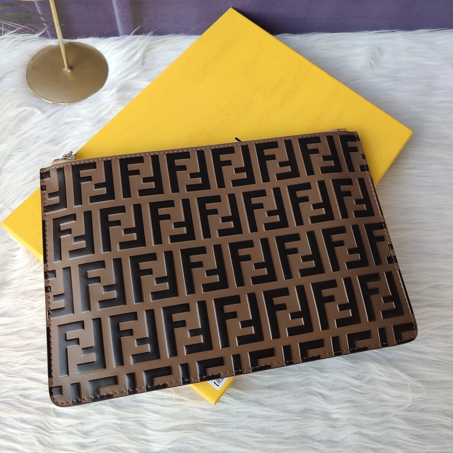 Flat Baguette Pouch Large Braun FF Jacquard