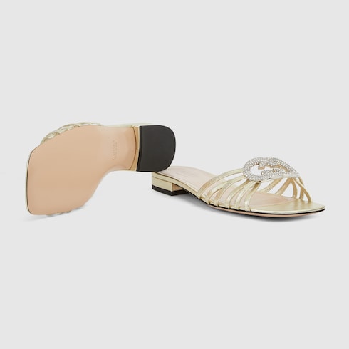 Women's crystal-embellished GG cross-strap slider sandals