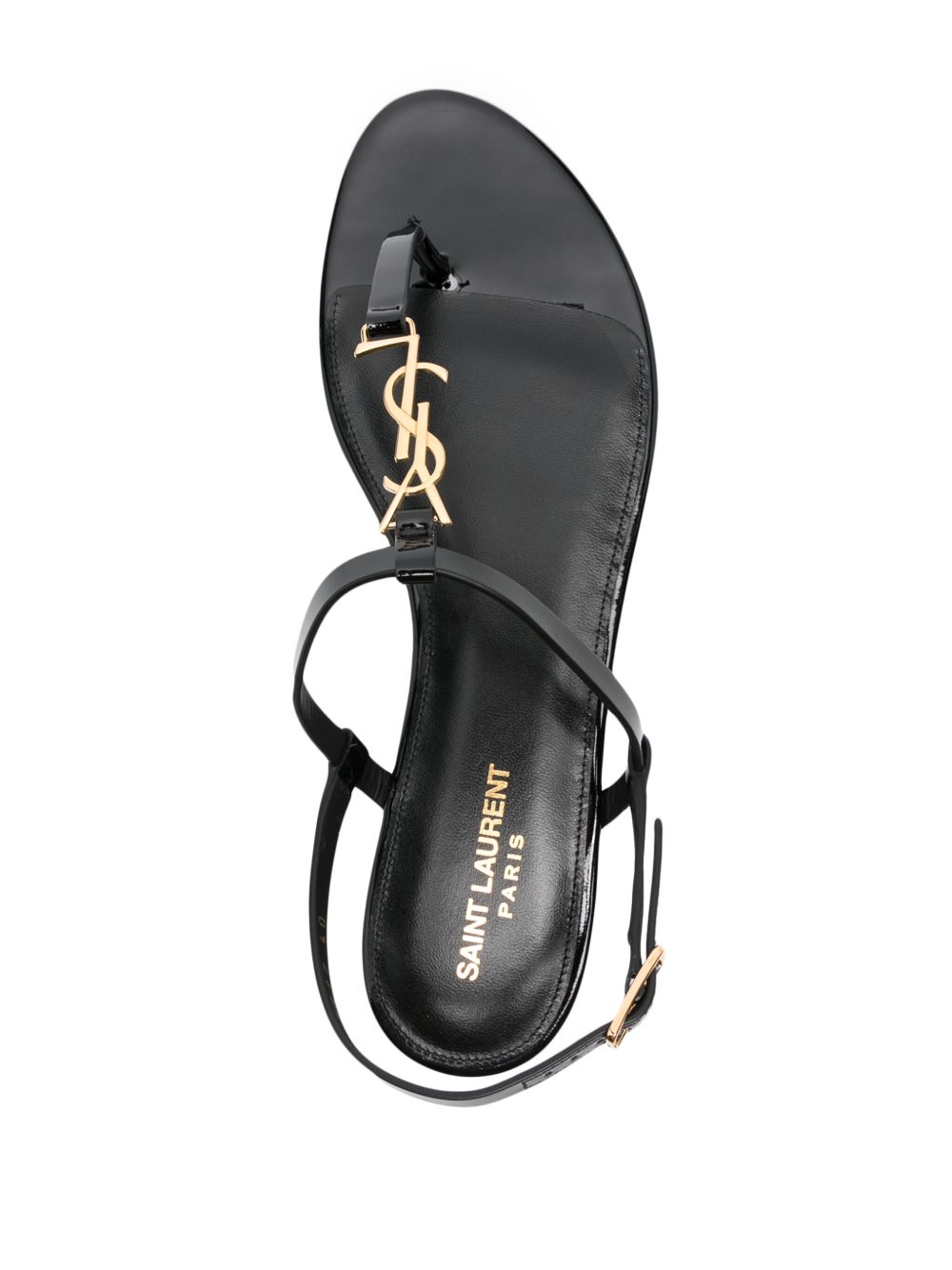 Sandalen mit Cassandra-Logoplakette aus schwarzem Leder