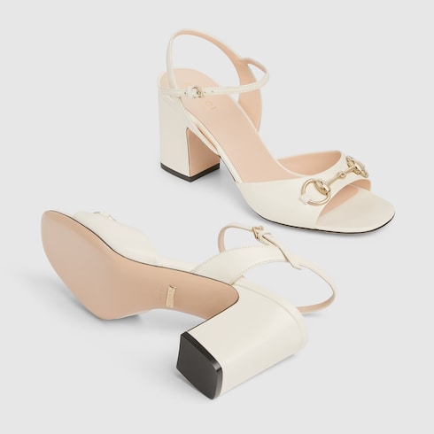 Damen-Sandalen mit Absatz und Morsetto aus weißem Leder