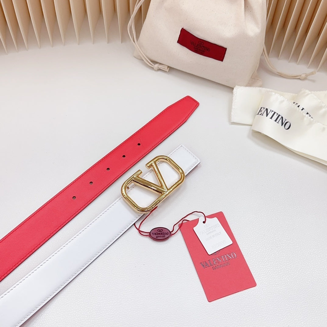 Reversible belt VLogo Signature White in glossy calfskin