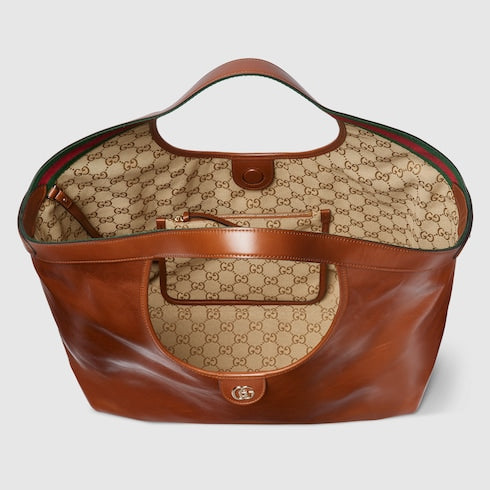 Kleine GG Giglio Shoppingtasche aus dunkelbraunem Leder